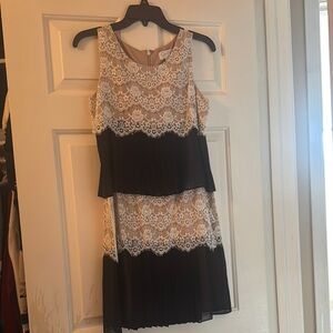Sleeveless Lace Overlay Black and Cream Dress